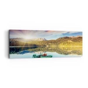 Lærredstryk - Billede på lærred - Over vand så glat som et spejl - 90x30 cm