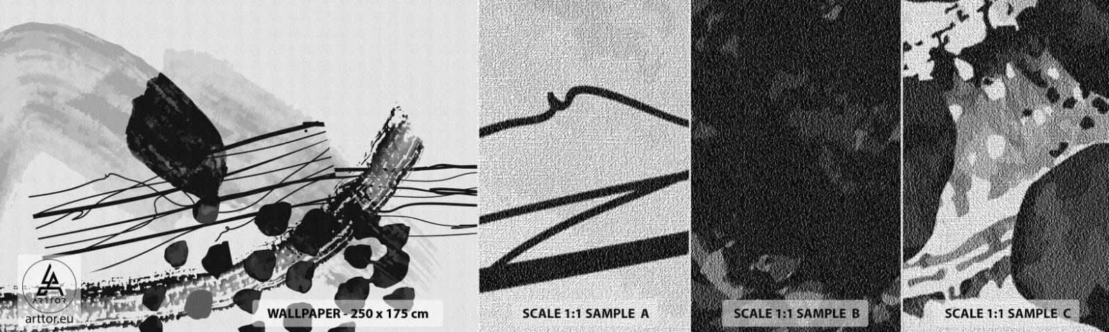 Prøve Fototapet Premium Canvas - Sort og hvid organisk abstraktion - Abstraktion, Moderne, Stykke - 100x30 cm