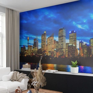 Fototapet Premium Sand - En nat med lys og farver - By, Sydney, Arkitektur - 100x70 cm