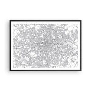 Plakat i sort ramme - Kort over Londons labyrint - 100x70 cm