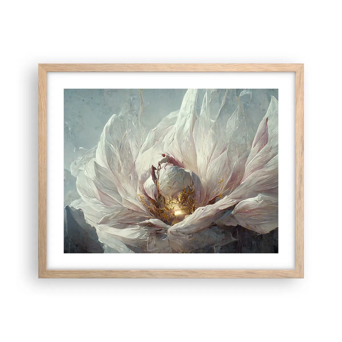 Plakat i ramme af lyst egetræ - Blomstrer en gang om hundrede år - 50x40 cm
