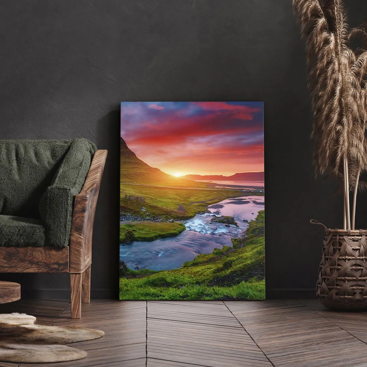 Lærredstryk - Billede på lærred - Island - ild og vand - 45x80 cm