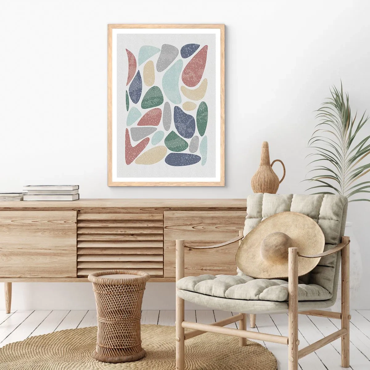 Plakat i ramme af lyst egetræ - Mosaik af pulveriserede farver - 70x100 cm