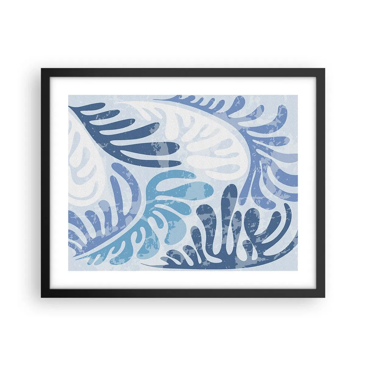 Plakat i sort ramme - Blå bregner - 50x40 cm