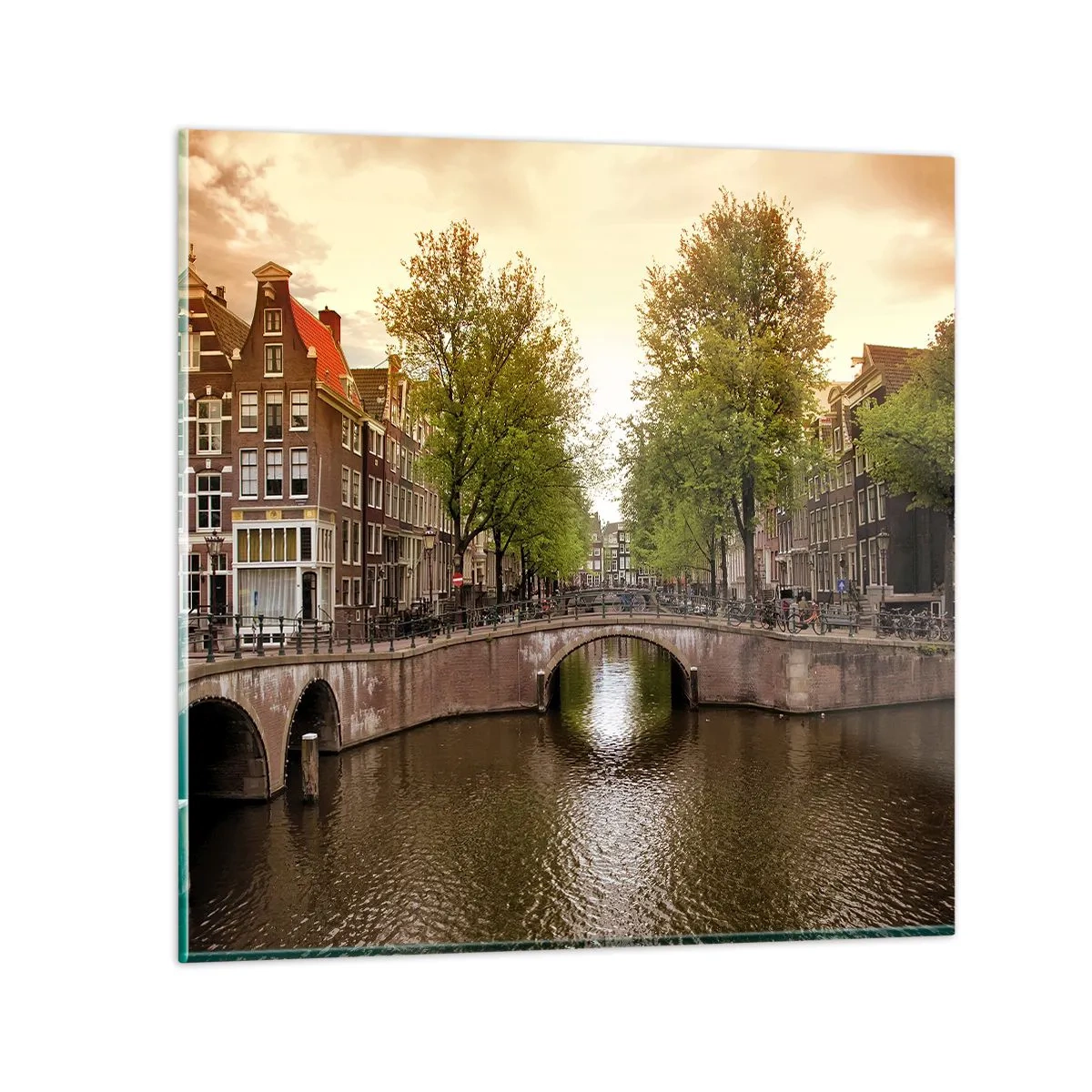 Billede på glas - Med båd eller på cykel? - 60x60 cm