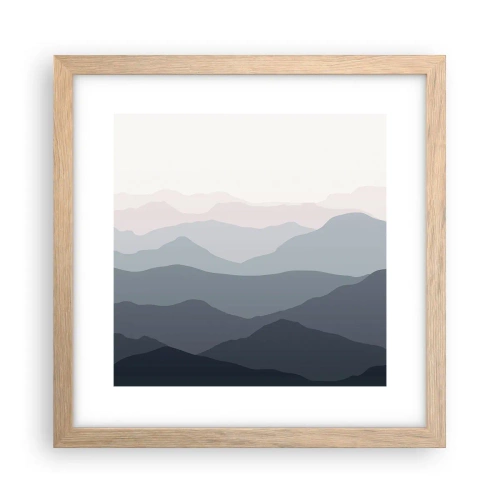 Plakat i ramme af lyst egetræ - Bølger af bjerge - 30x30 cm