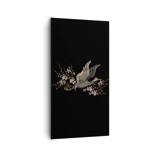 Lærredstryk - Billede på lærred - Eksotisk broderet fugl - 65x120 cm
