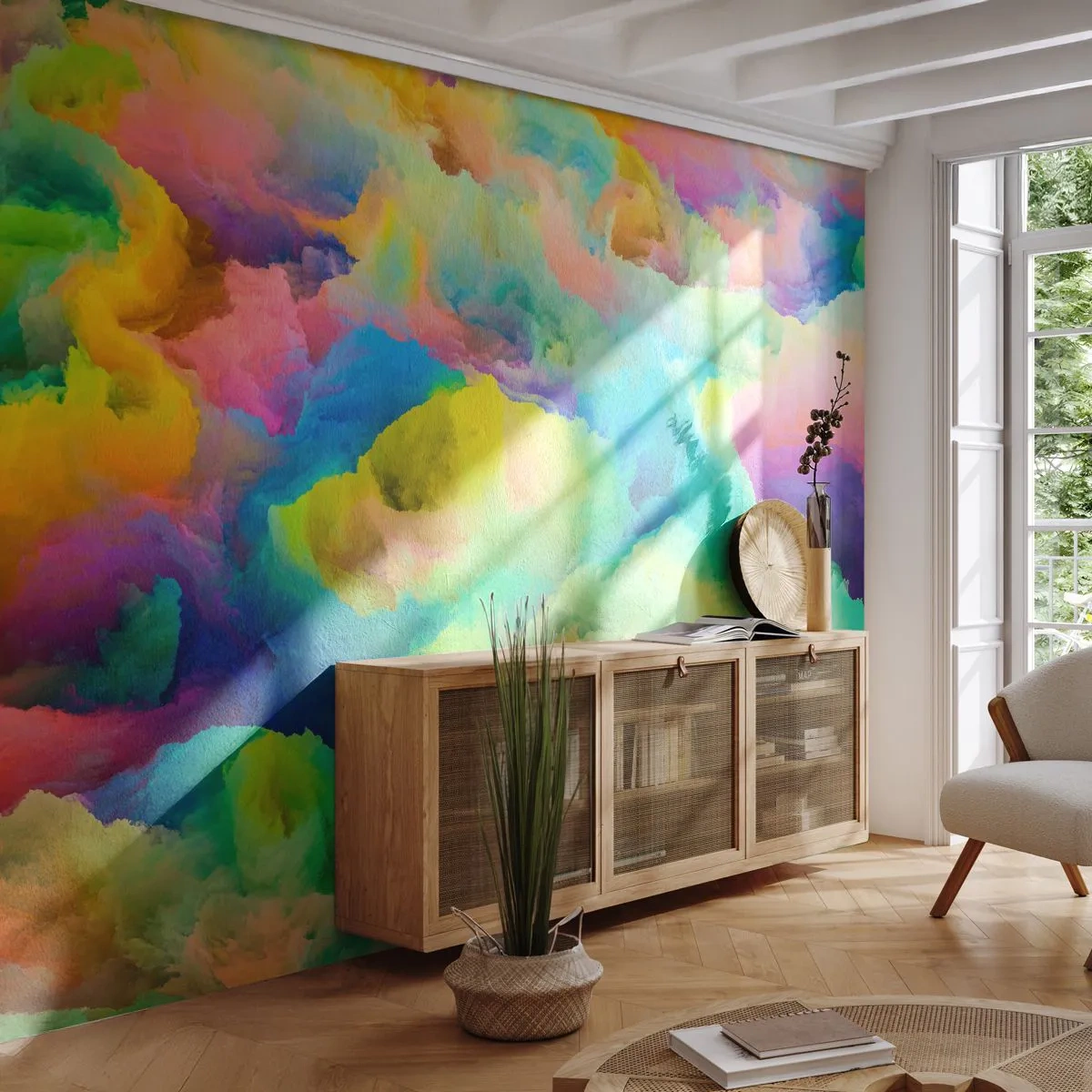 Fototapet Premium Canvas - Regnbuefnug - Abstraktion, Stykke, Pastelfarver - 400x280 cm