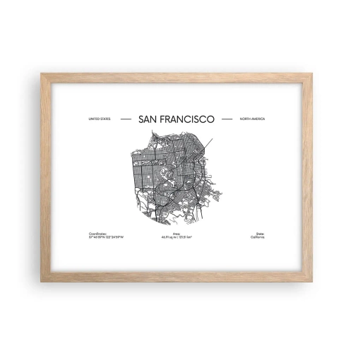 Plakat i ramme af lyst egetræ - San Franciscos anatomi - 40x30 cm