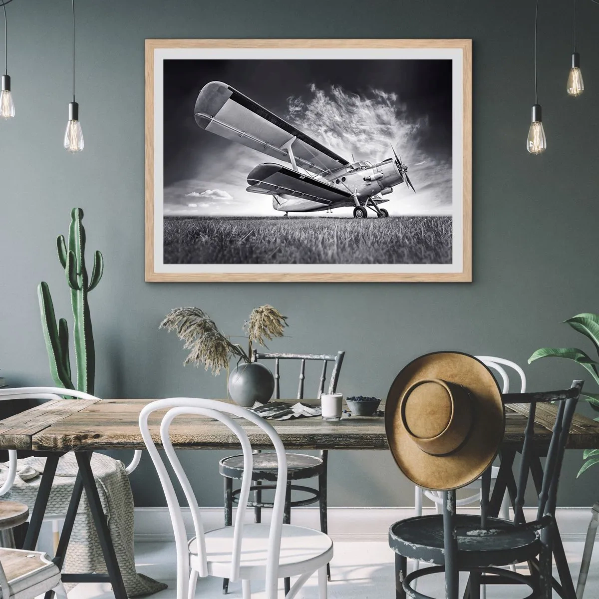 Plakat i ramme af lyst egetræ - Den bevingede vandringsmand - 70x50 cm