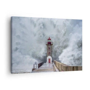 Lærredstryk - Billede på lærred - Et fyrtårn omgivet af barske bølger - 70x50cm - Vandets brusen, vindens susen, lyden af vinden - Moderne vægdekoration til stue og soveværelse ARTTOR