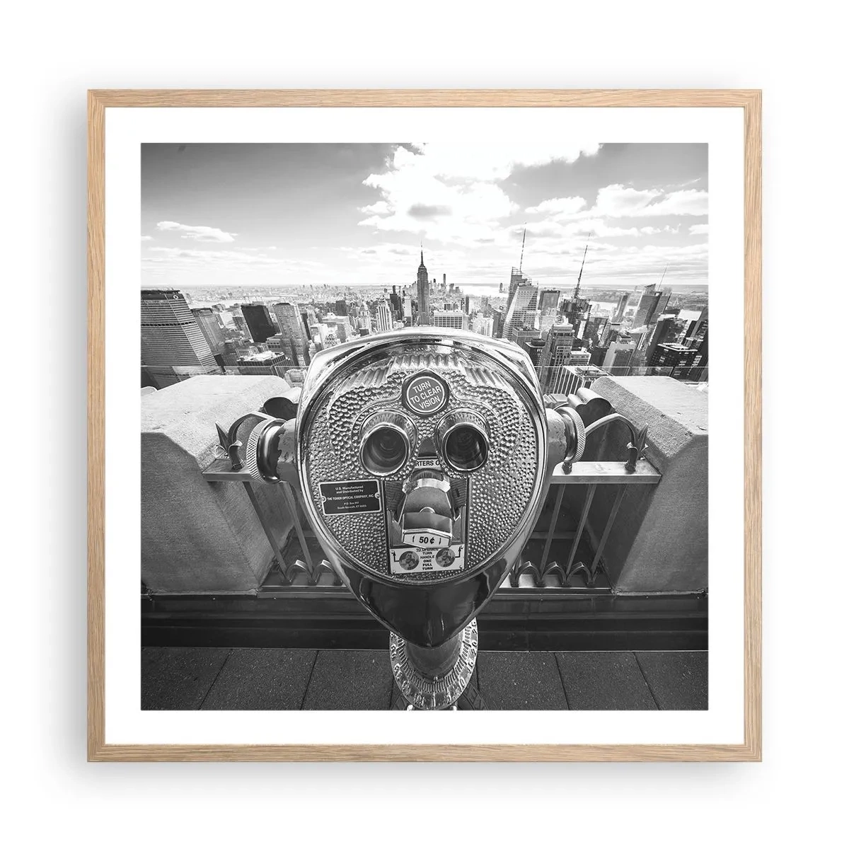 Plakat i ramme af lyst egetræ - Byen over byer - 60x60 cm