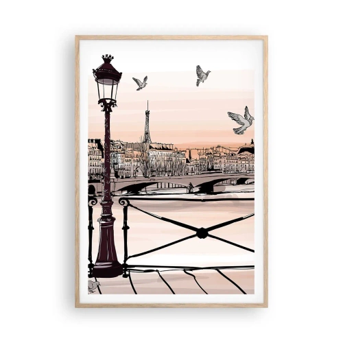 Plakat i ramme af lyst egetræ - Over Paris' hustage - 70x100 cm