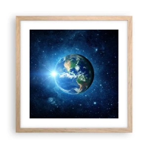 Plakat i ramme af lyst egetræ - Vi er i himlen - 40x40 cm