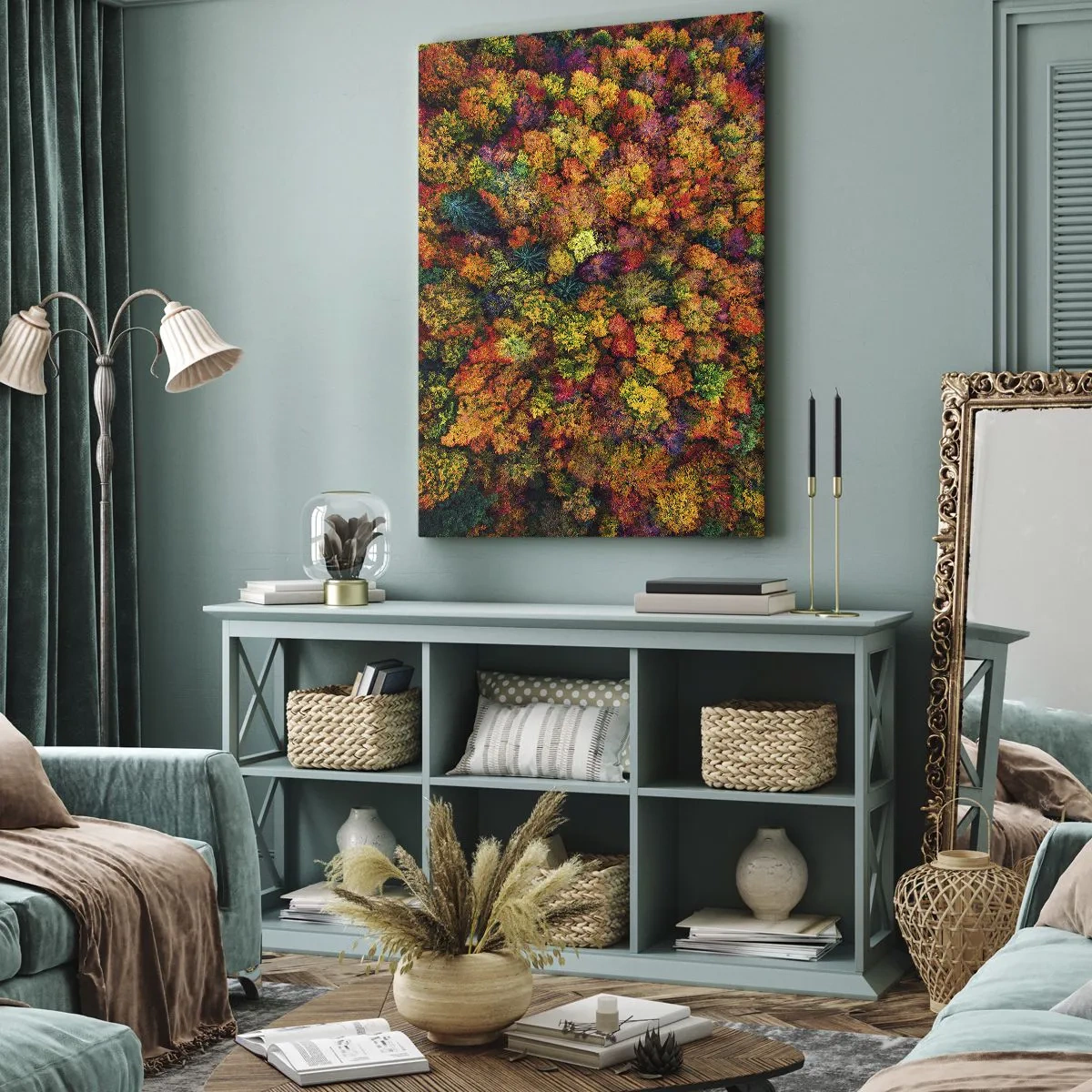 Lærredstryk - Billede på lærred - Buket af efterårstræer - 55x100 cm