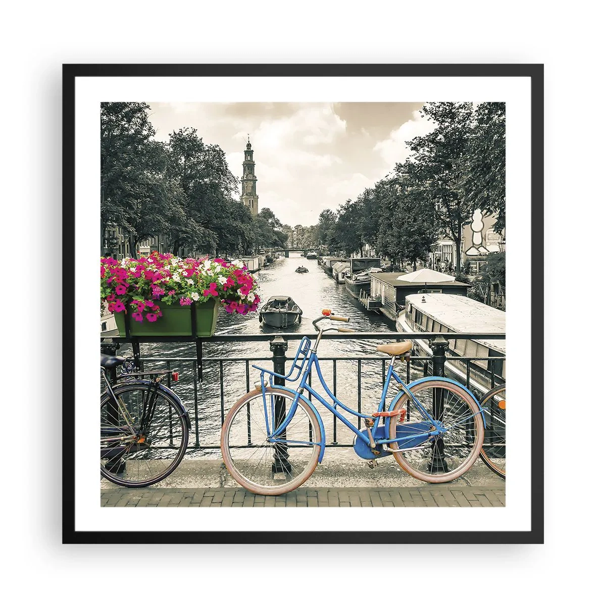 Plakat i sort ramme - Farverne i Amsterdams gader - 60x60 cm