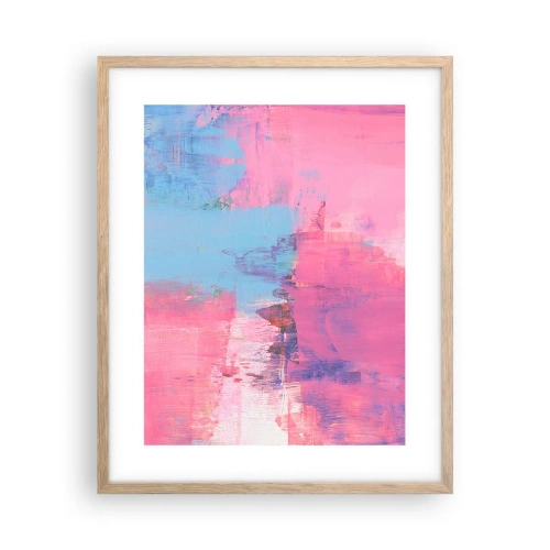 Plakat i ramme af lyst egetræ - Lyserød, blå og en knivspids lys - 40x50 cm