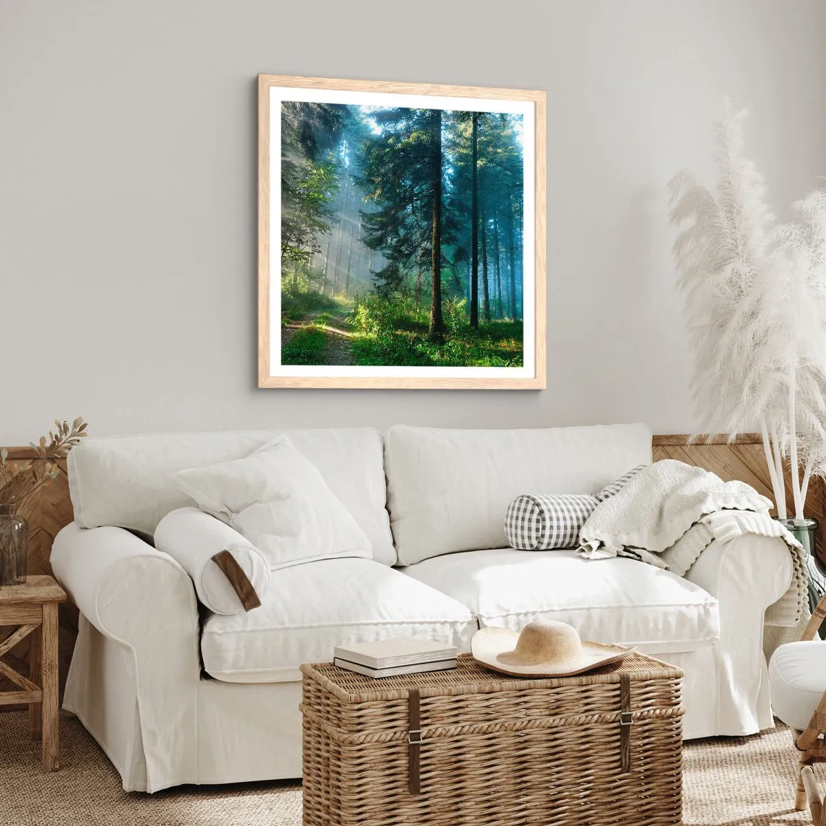 Plakat i ramme af lyst egetræ - Strålende om morgenen - 50x50 cm