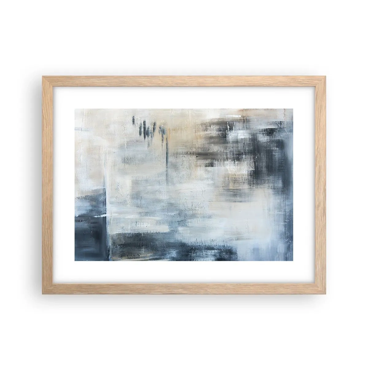 Plakat i ramme af lyst egetræ - Bag et slør af blåt - 40x30 cm