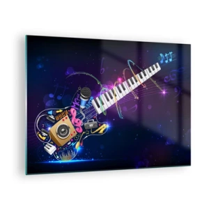 Billede på glas - Farverig musikalsk komposition med instrumenter og noder - 70x50cm - Og alt er i orden - Moderne vægdekoration til stue og soveværelse ARTTOR