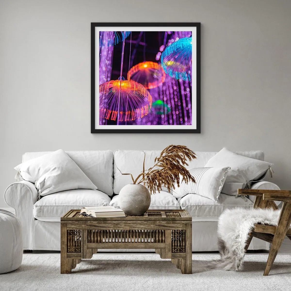 Plakat i sort ramme - Lysende springvand - 50x50 cm