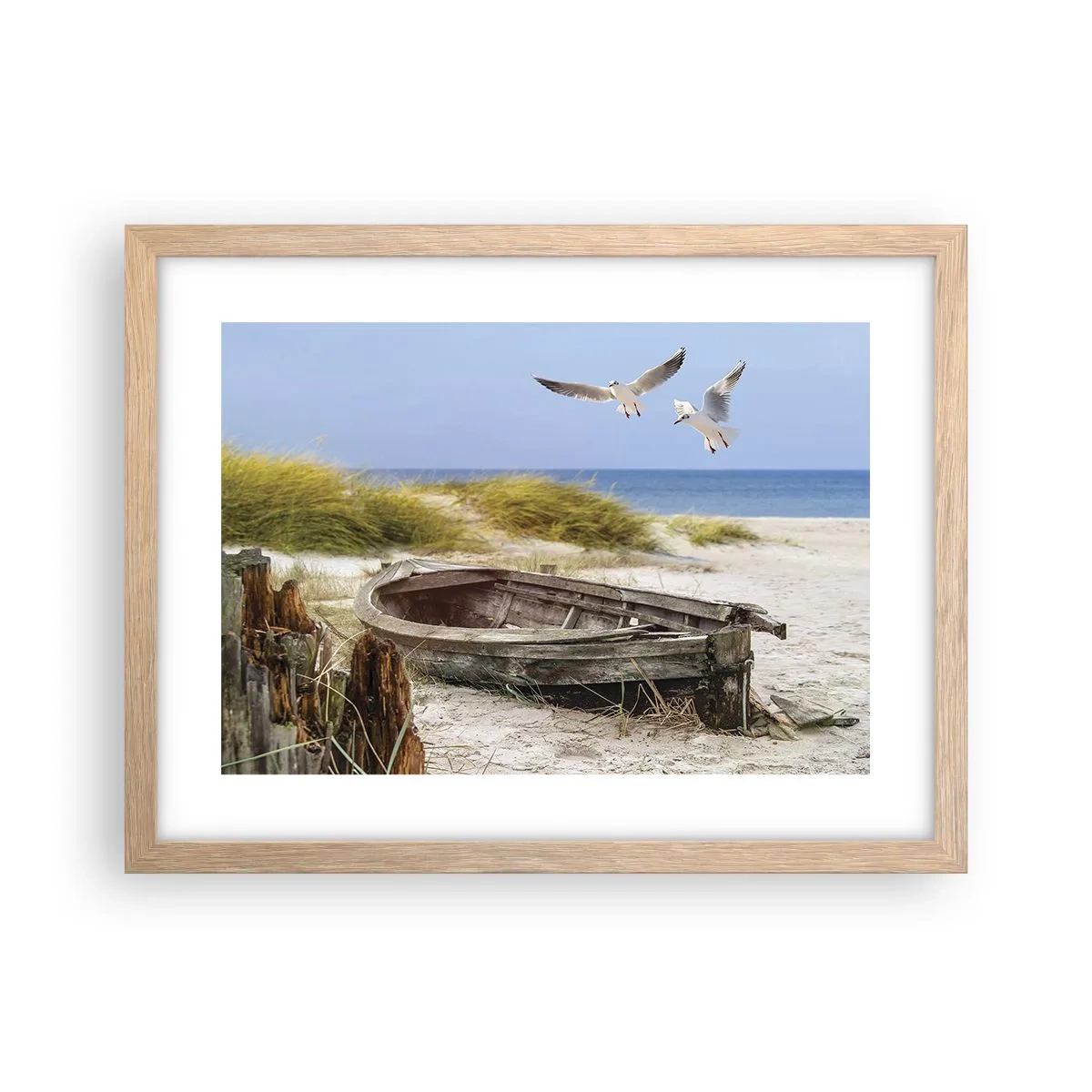 Plakat i ramme af lyst egetræ - Badet i vinden - 40x30 cm