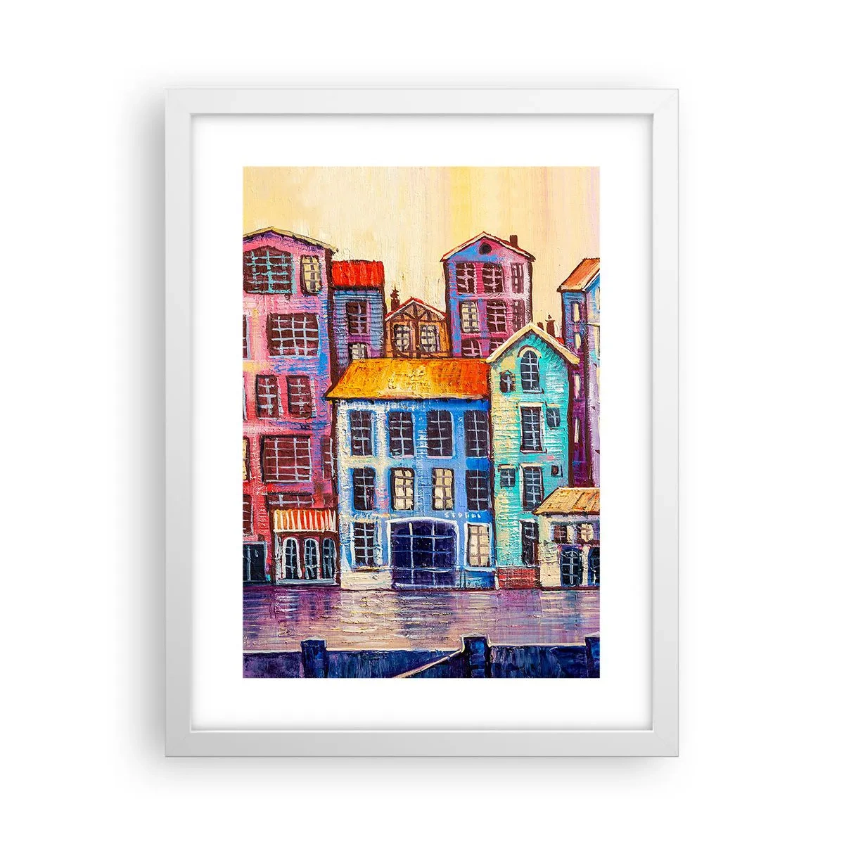 Plakat i hvid ramme - En by som et eventyr - 30x40 cm
