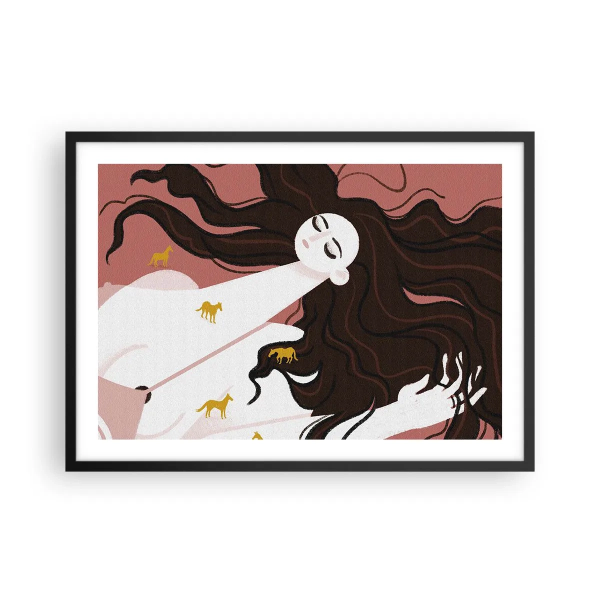 Plakat i sort ramme - Drøm om en gylden hest - 70x50 cm