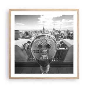 Plakat i ramme af lyst egetræ - Byen over byer - 60x60 cm