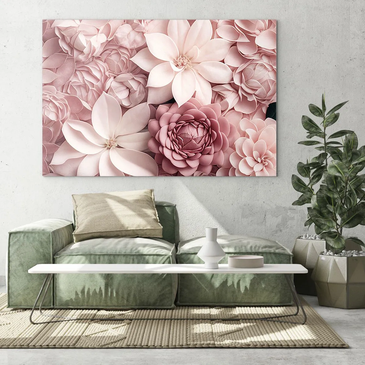 Billede på glas - Delikate lyserøde blomster i en komposition fuld af kronblade - 70x50cm - I lyserøde kronblade - Moderne vægdekoration til stue og soveværelse ARTTOR