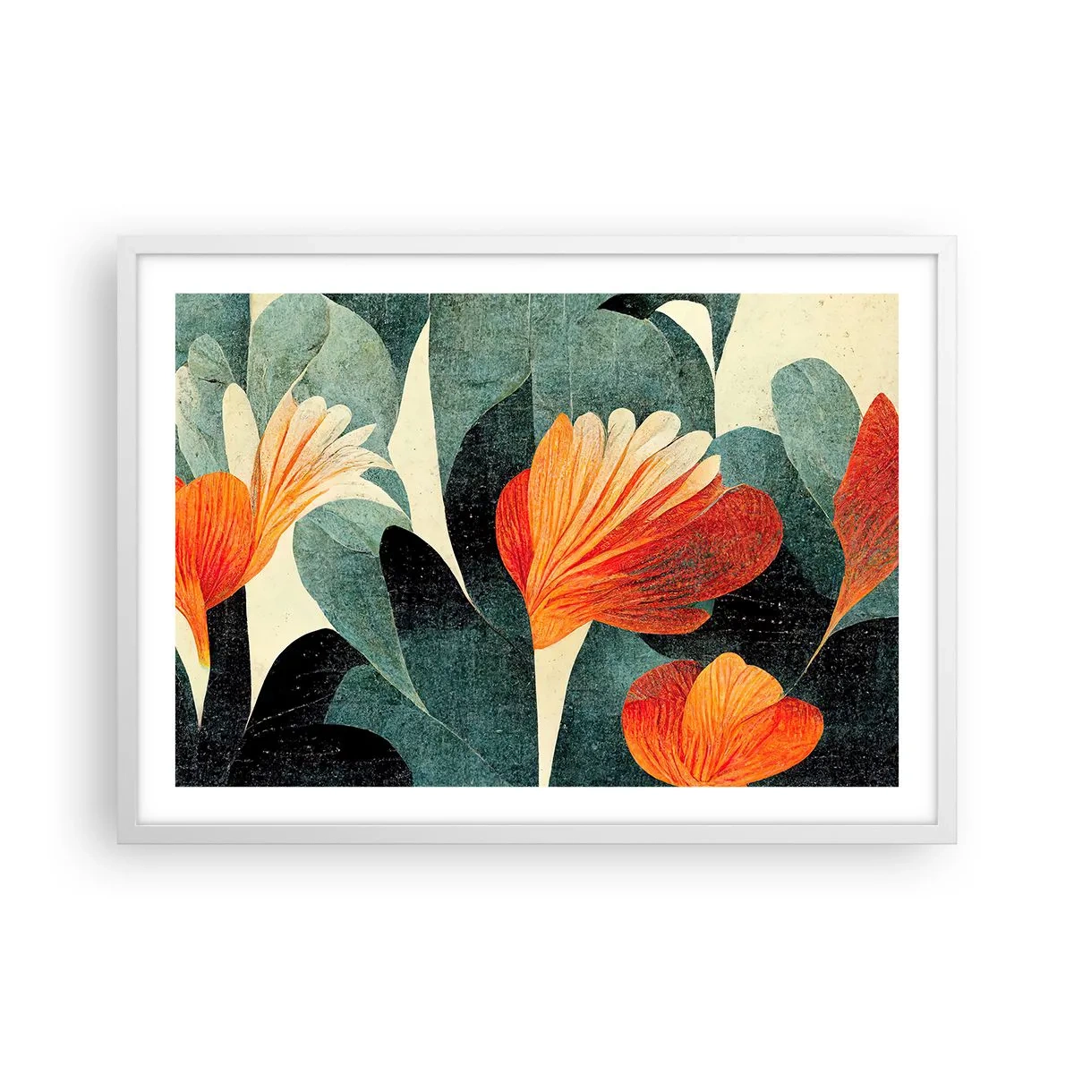 Plakat i hvid ramme - Varmen fra troperne og køligheden fra det grønne - 70x50 cm