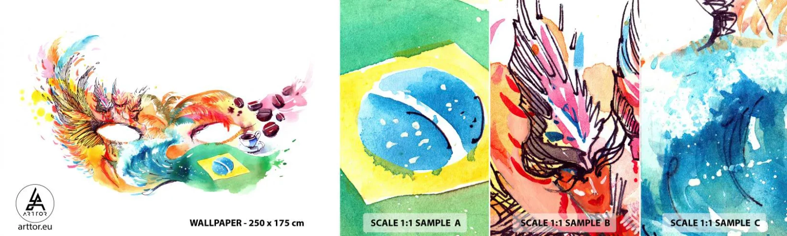 Prøve Fototapet Selvklæbende Deluxe Sticker - Brasilien byder velkommen med samba - Hætte, Karneval, Abstraktion - 100x30 cm