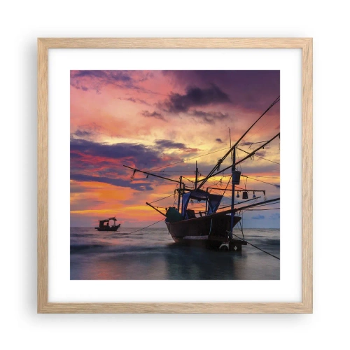 Plakat i ramme af lyst egetræ - En eksotisk aften - 40x40 cm