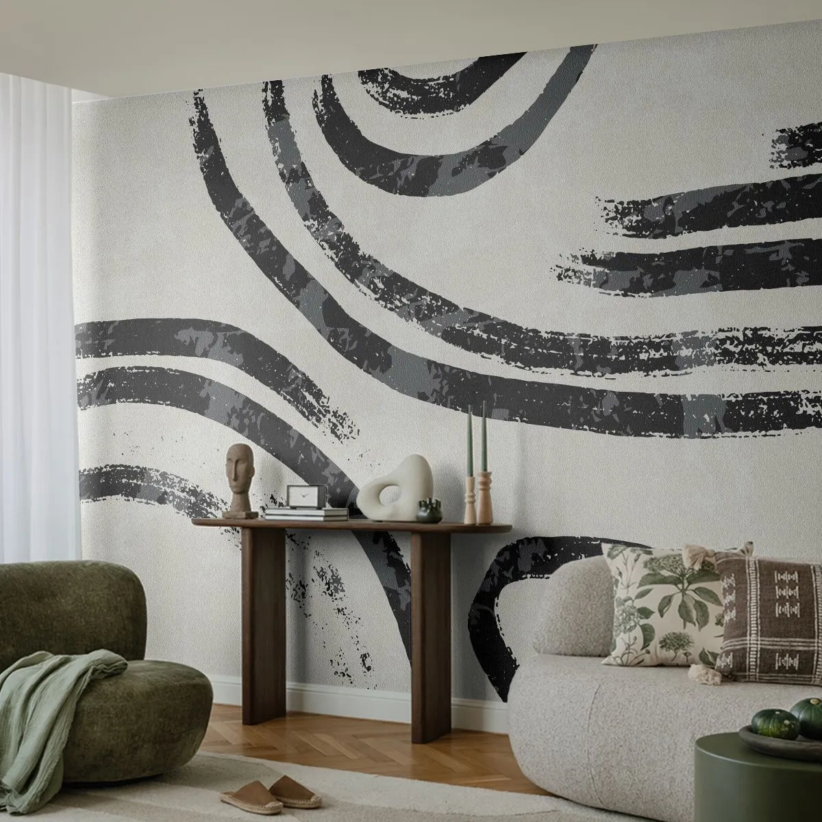 Fototapet Premium Sand - Halvt stoppet - Minimalisme, Tankestreger, Boho - 300x210 cm