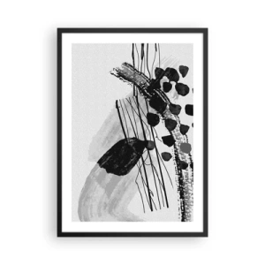 Plakat i sort ramme - Moderne abstraktion i sort-hvid med dynamiske linjer - 50x70cm - Sort og hvid organisk abstraktion - Moderne vægdekoration til stue og soveværelse ARTTOR