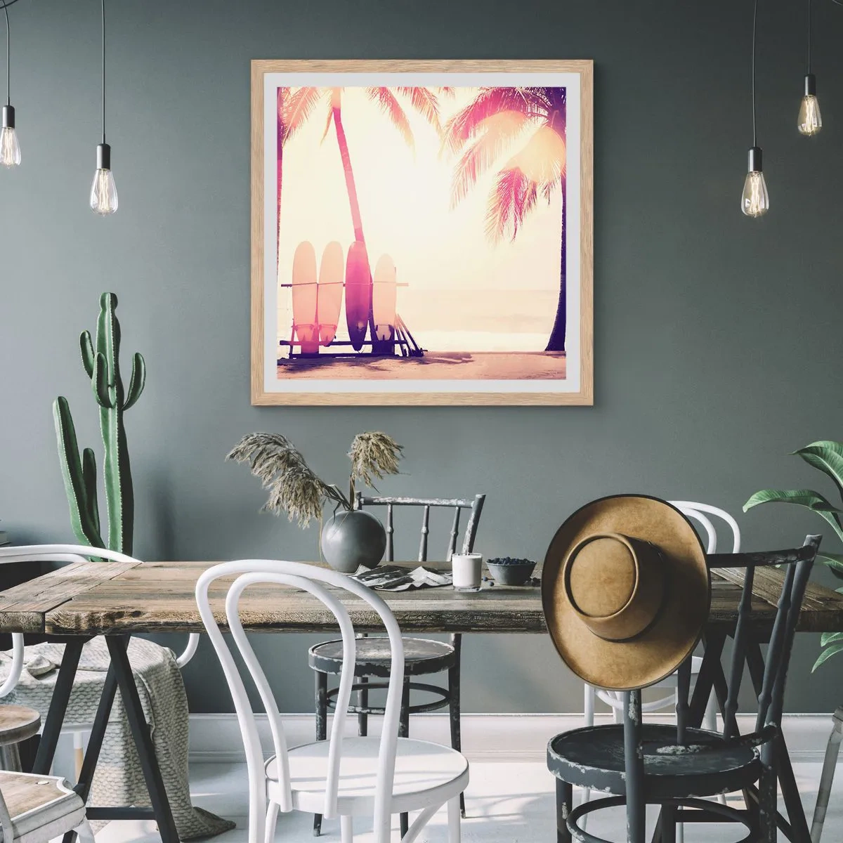 Plakat i ramme af lyst egetræ - Det bliver en fantastisk dag - 50x50 cm