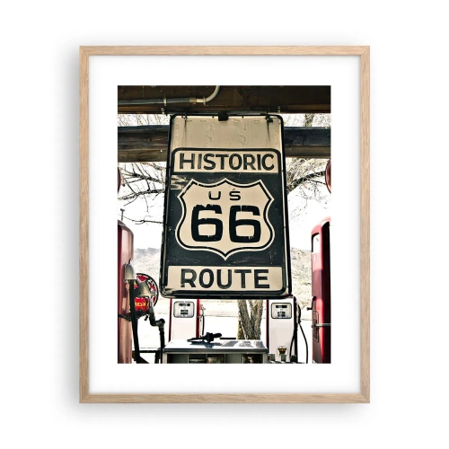 Plakat i ramme af lyst egetræ - En retro-amerikansk rejse - 40x50 cm