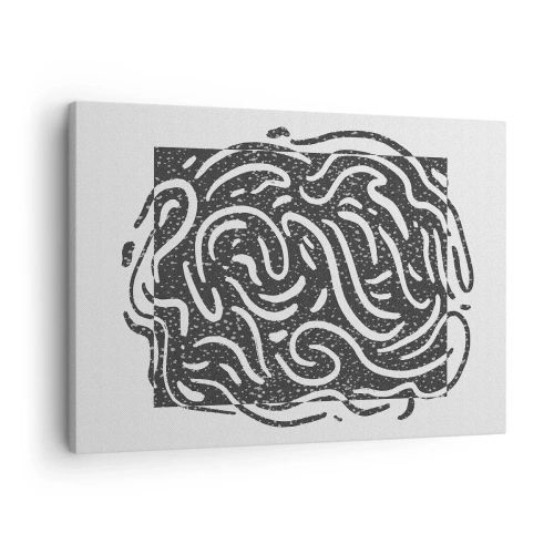 Lærredstryk - Billede på lærred - Sort-hvid abstraktion i geometrisk stil - 70x50cm - Abstraktion: en dans af glæde - Moderne vægdekoration til stue og soveværelse ARTTOR