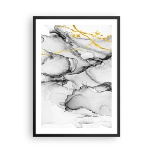 Plakat i sort ramme - En abstrakt komposition i grå nuancer med gulddetaljer. - 50x70cm - Sammensætning med guldmotiv - Moderne vægdekoration til stue og soveværelse ARTTOR
