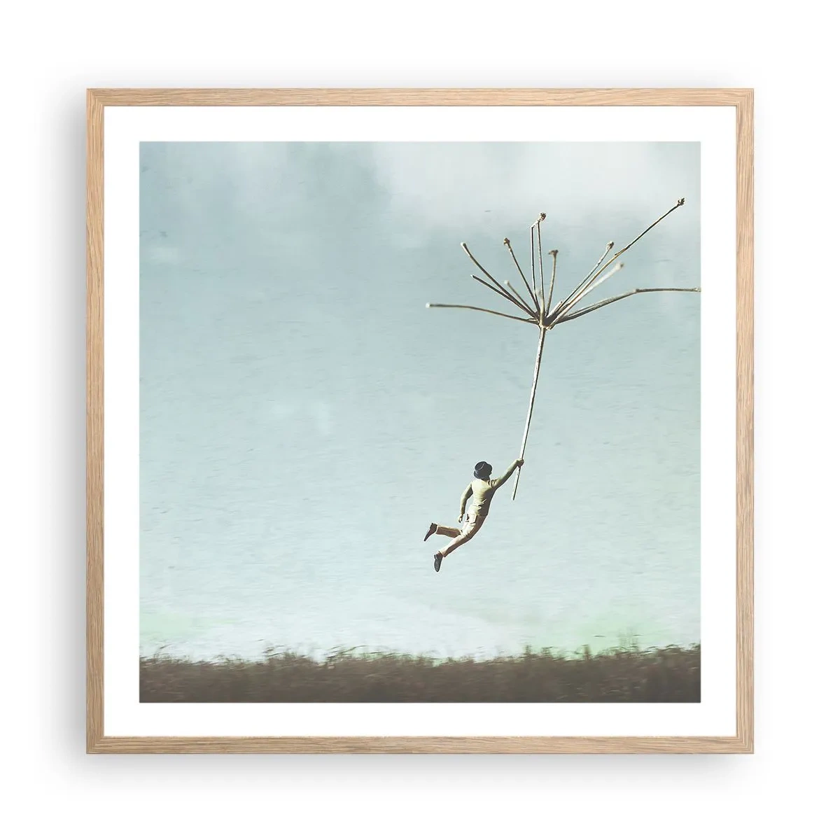 Plakat i ramme af lyst egetræ - Drager, blæsere, vind - 60x60 cm