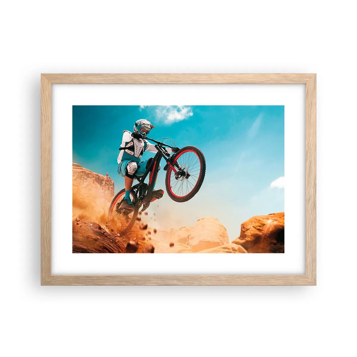 Plakat i ramme af lyst egetræ - Cykel-dæmonisk galskab - 40x30 cm