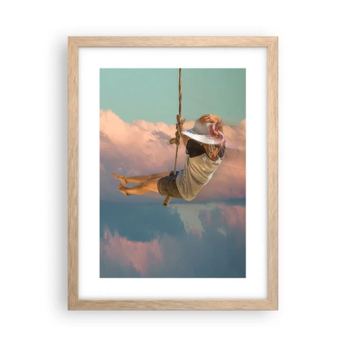 Plakat i ramme af lyst egetræ - Sjov i skyerne - 30x40 cm