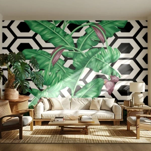 Fototapet Premium Canvas - Symmetrisk komposition fra naturen - Abstraktion, Blad, Blomst - 150x105 cm