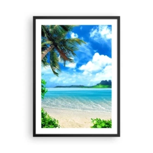 Plakat i sort ramme - Tropisk strand med palmer og azurblåt hav - 50x70cm - Azur i troperne - Moderne vægdekoration til stue og soveværelse ARTTOR