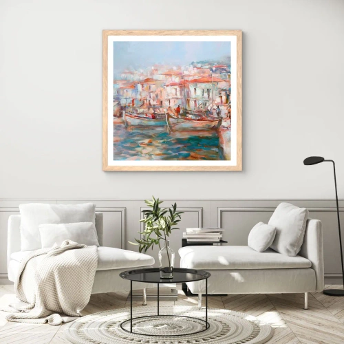 Plakat i ramme af lyst egetræ - Pastelfarvede helligdage - 40x40 cm