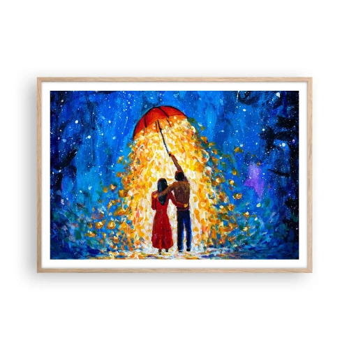 Plakat i ramme af lyst egetræ - Magien ved en regnfuld aften? - 100x70 cm