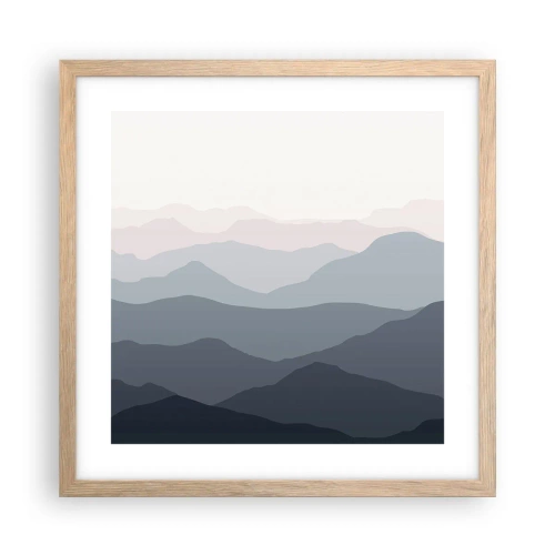 Plakat i ramme af lyst egetræ - Bølger af bjerge - 40x40 cm