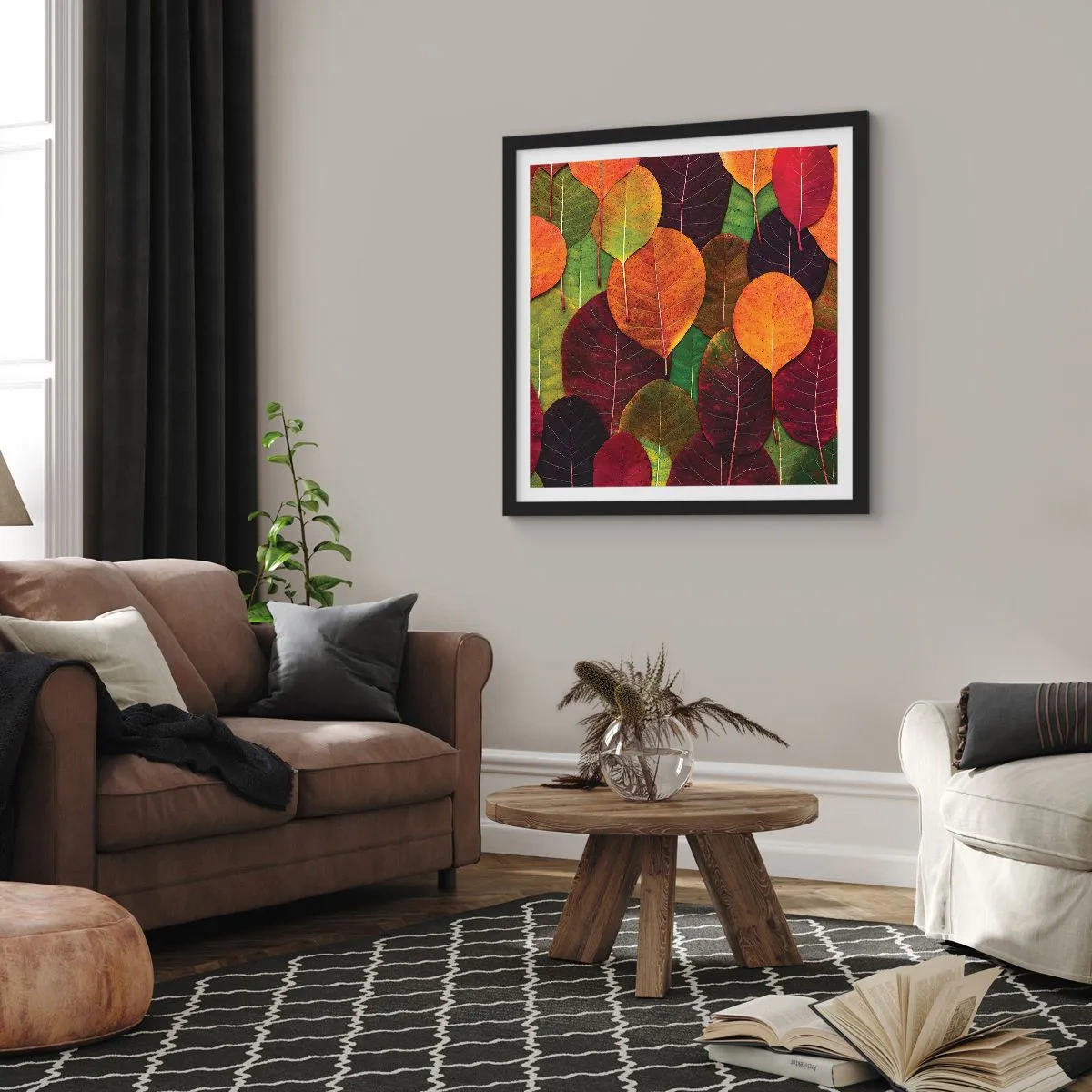 Plakat i sort ramme - Efterårsmosaik - 40x40 cm
