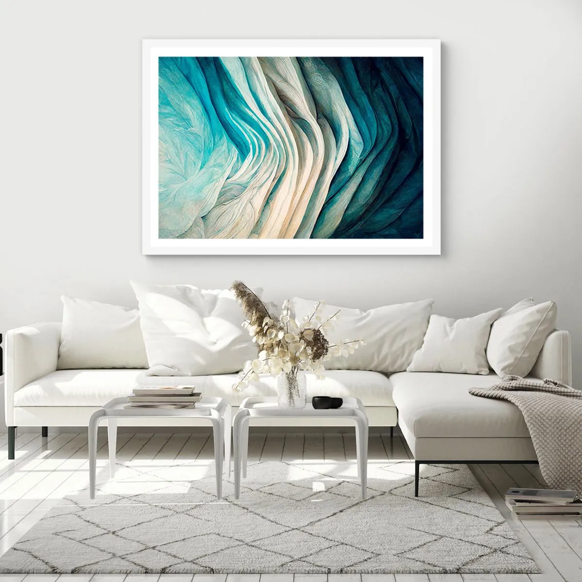 Plakat i hvid ramme - Blå umættelighed - 70x50 cm