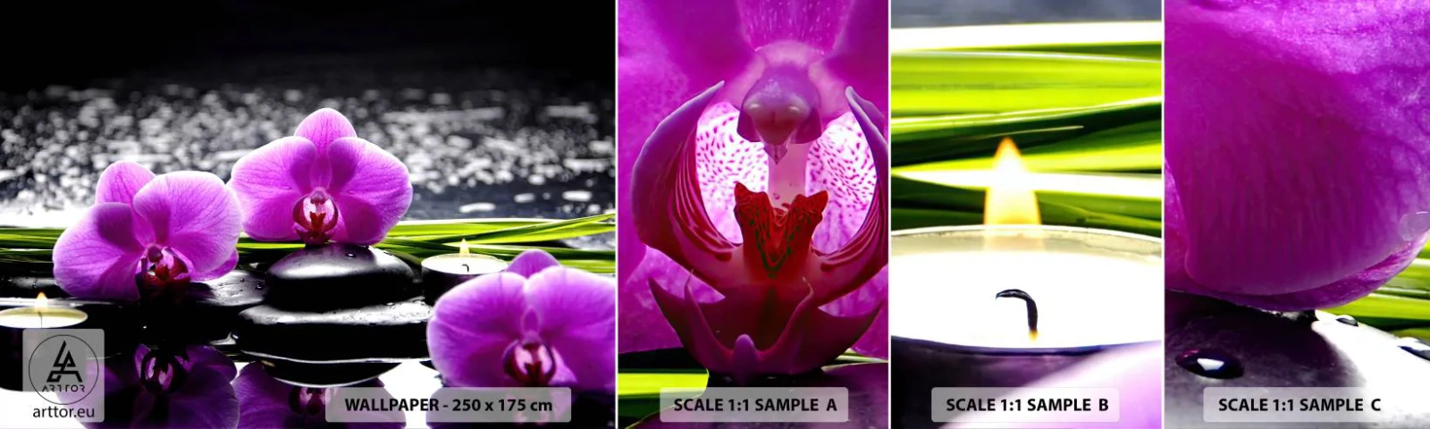 Prøve Fototapet Selvklæbende Deluxe Sticker - Drukne i fred og ro - Blomster, Orkidé, Orkidé - 100x30 cm